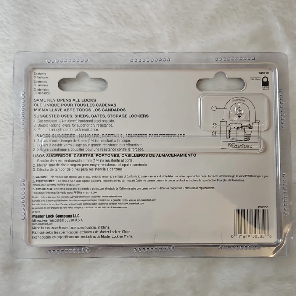 Master Lock 140TRI Solid Brass Padlock with Key - Pack of 3 - Picture 2 of 4